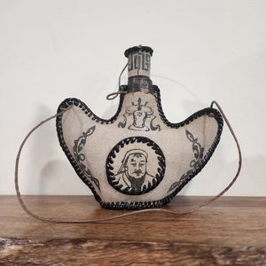 Artisan Vintage Mongolian Style Decanter Glass Covered in Suede Leather